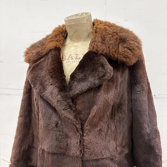 Vintage Chocolate Brown Rabbit or Nutria Real Fur Coat - Picture 4 of 6